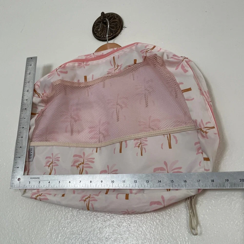 Hang Accessories Travel Organizer Bag Pink White Floral Mesh Pocket Zipper Case
